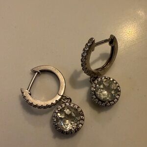 NATURAL 7 mm. GREEN AMETHYST & CZ EARRINGS 925 STERLING SILVER